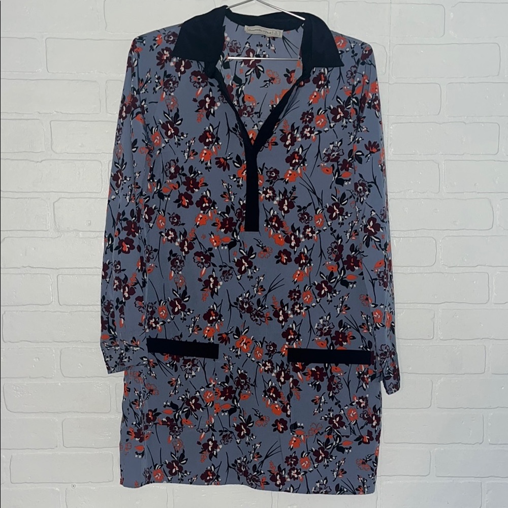 Abercrombie & Fitch Shirt Dress Shift Fit Floral Long Cuffed Sleeve Collared